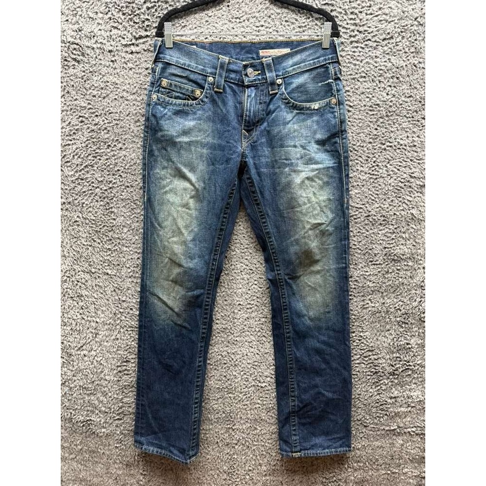 True Religion Bobby Distressed Straight Denim Jeans Medium Wash Blue Men Size 31